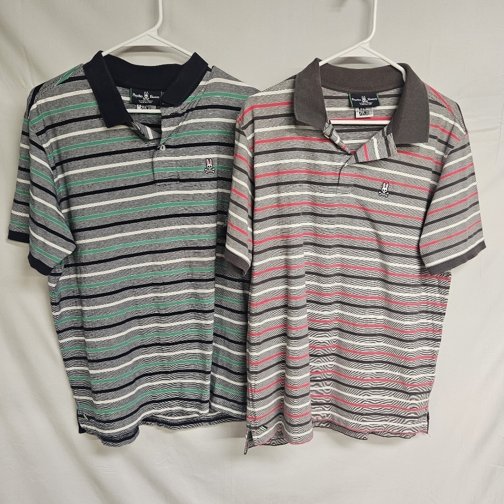 Psycho Bunny Polo Shirt Men’s Size 6 LOT OF 2 Blue Green Red